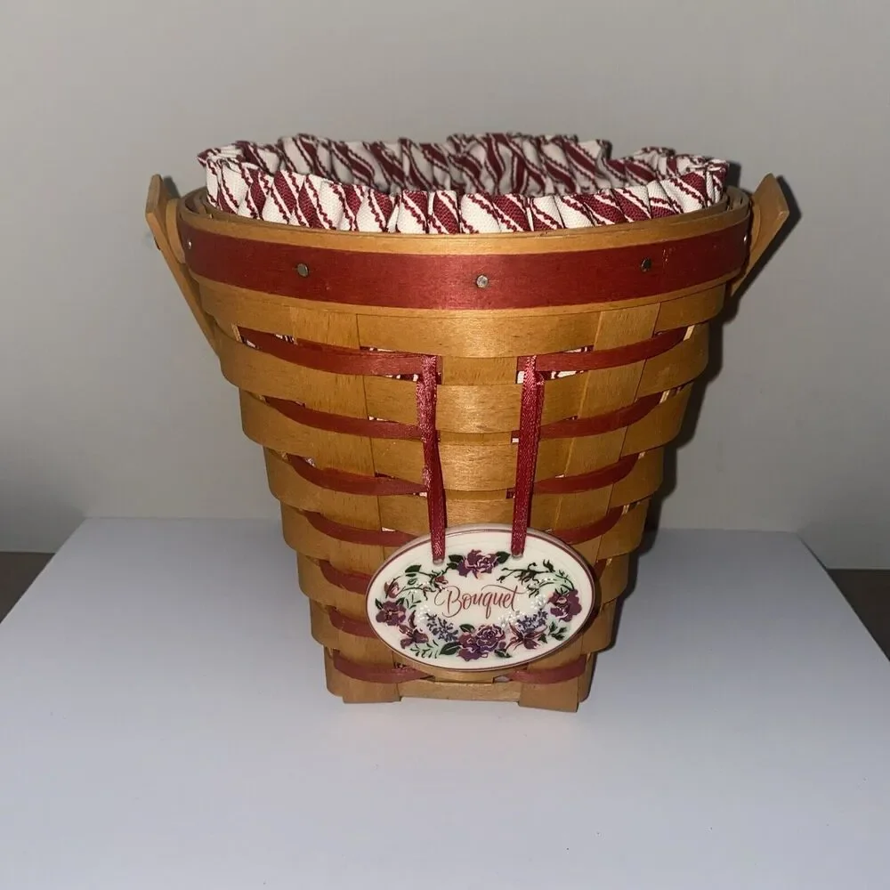Longaberger 1996 Sweetheart Bouquet Basket Combo Protector Liner & Tie-On